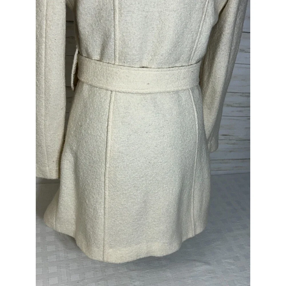 VIA 100% Boiled Wool Viscose Ivory White Size 8 Womens Long Jacket Coat spiga